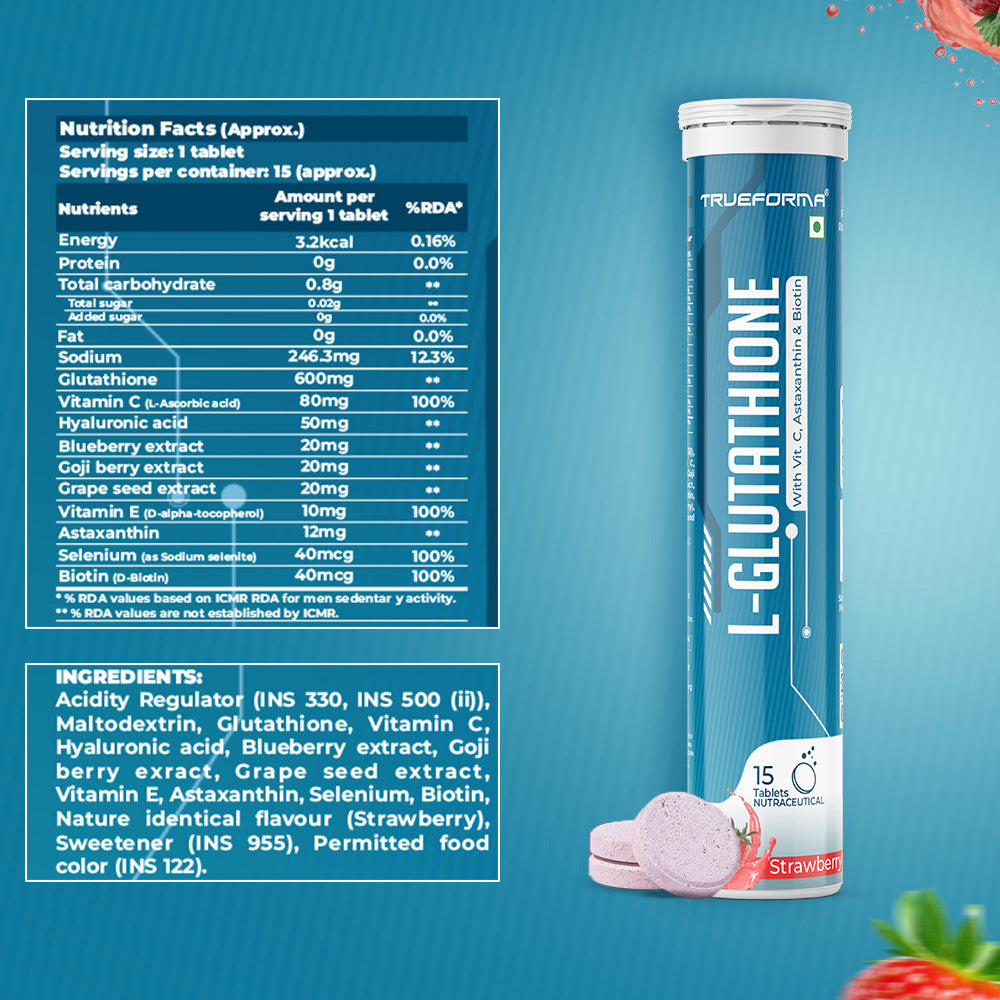 Trueforma® L-Glutathione with Vitamin C, Astaxanthin & Biotin Effervescent Tablets