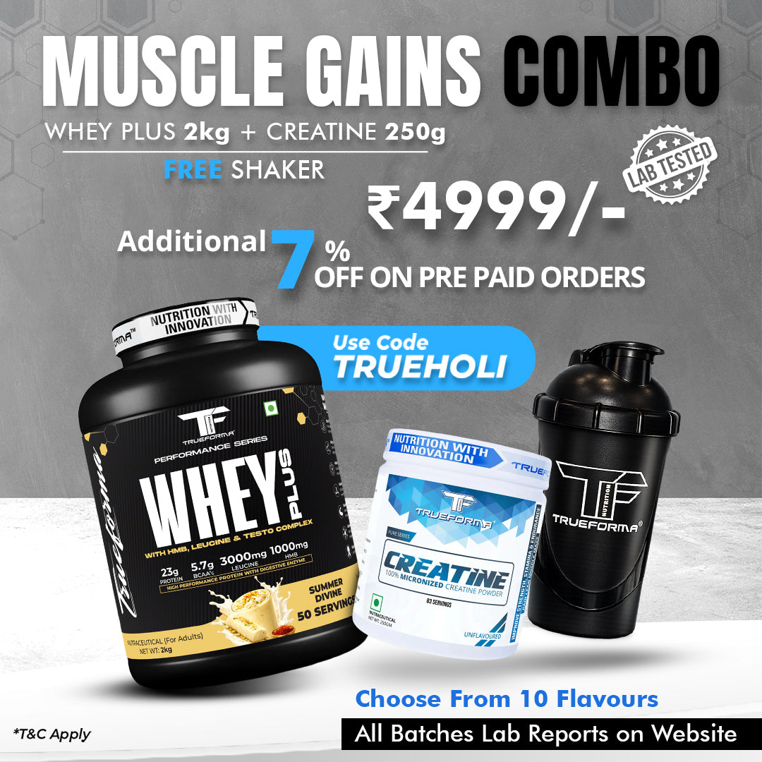 Trueforma® Muscle Gains Combo - Whey+ 2kg, Creatine & Shaker