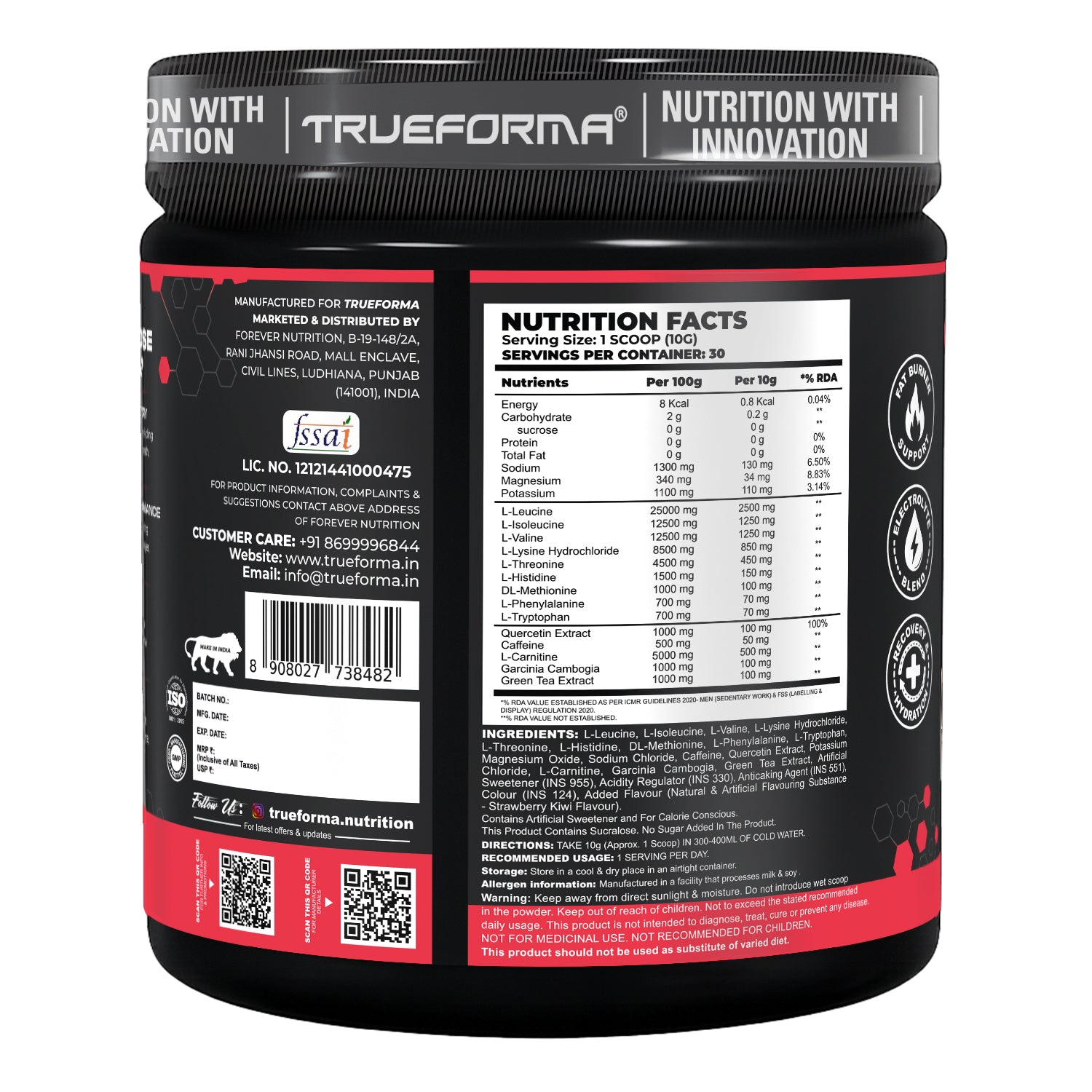 Trueforma® Ripped EAA + BCAA | Essential Amino Acids with Fat Burner Support | 30 Servings
