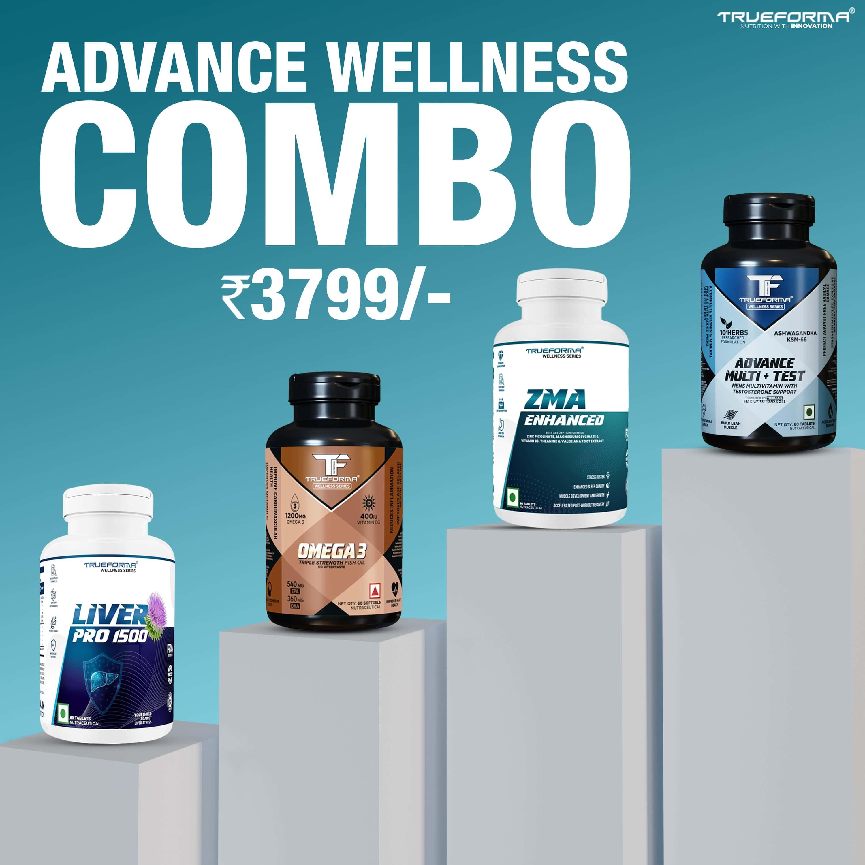 Trueforma® Advance Wellness Combo – Complete Health & Performance Support: Multi + Test, Liver Pro, Omega 3 & ZMA
