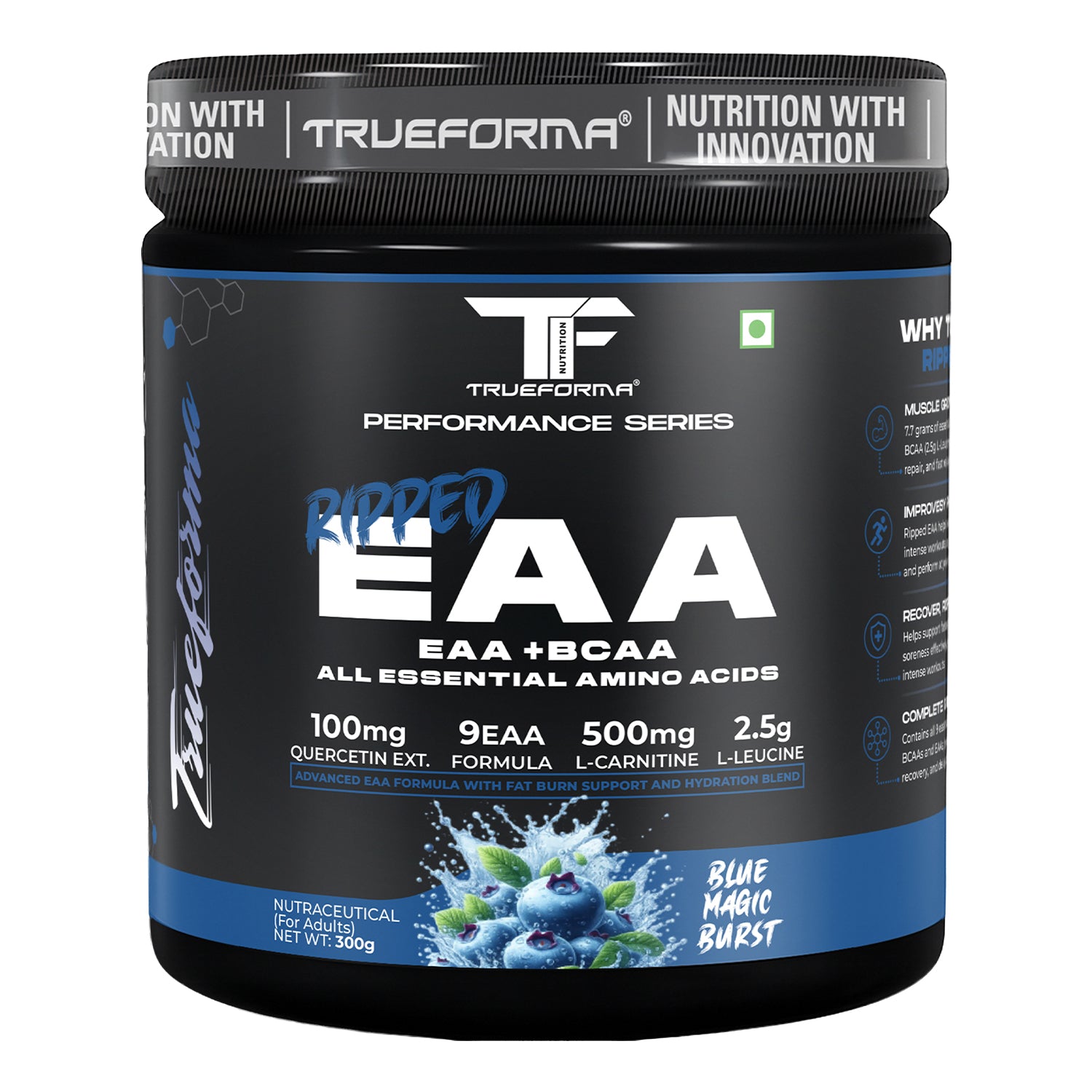 Trueforma® Ripped EAA + BCAA | Essential Amino Acids with Fat Burner Support | 30 Servings