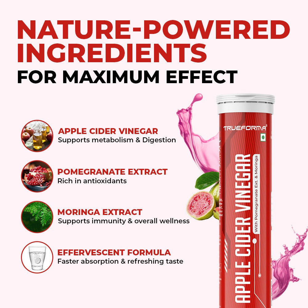 Trueforma® Apple Cider Vinegar with Pomegranate Extract & Moringa | Effervescent Tablets
