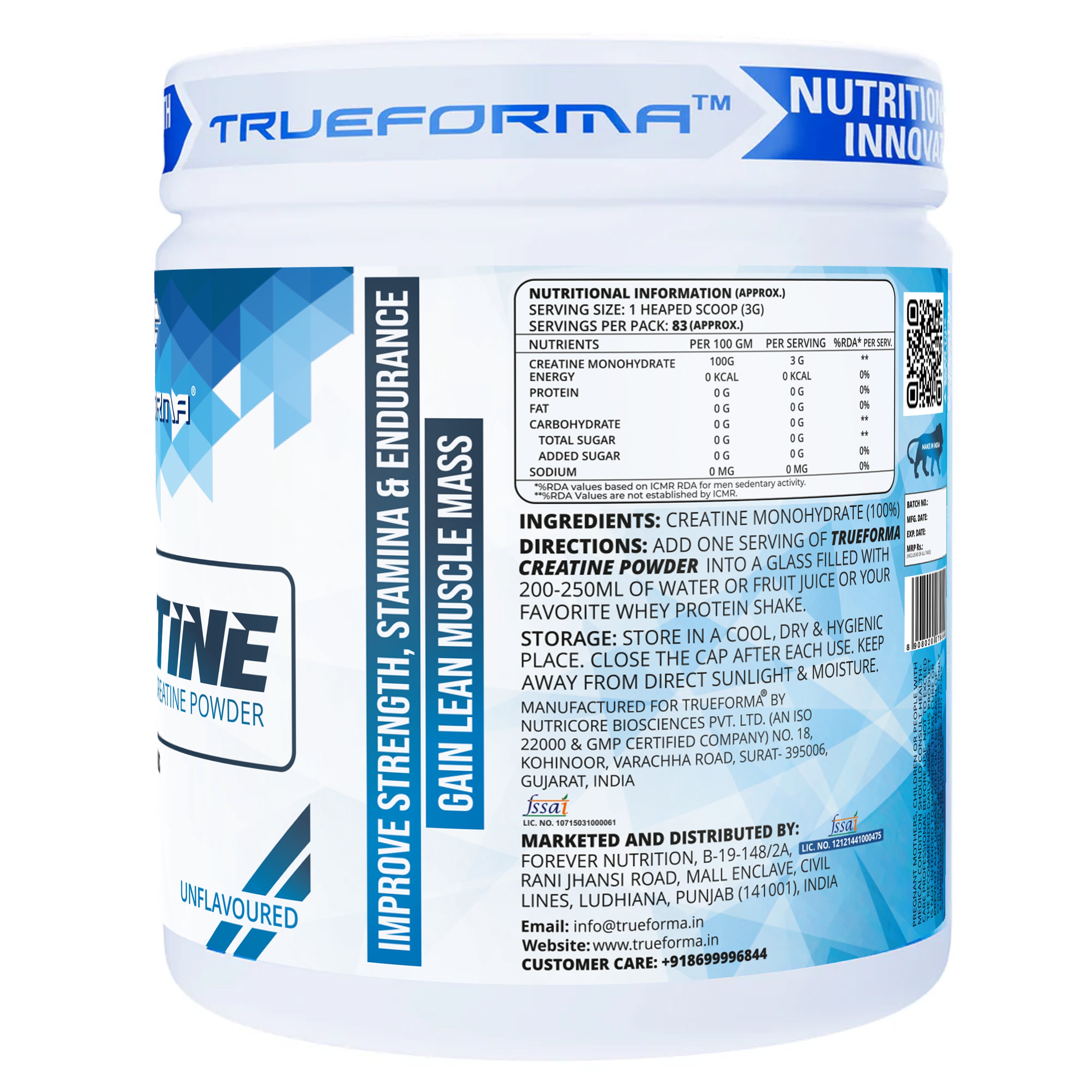 Trueforma® Creatine – 100% Micronized Creatine Powder