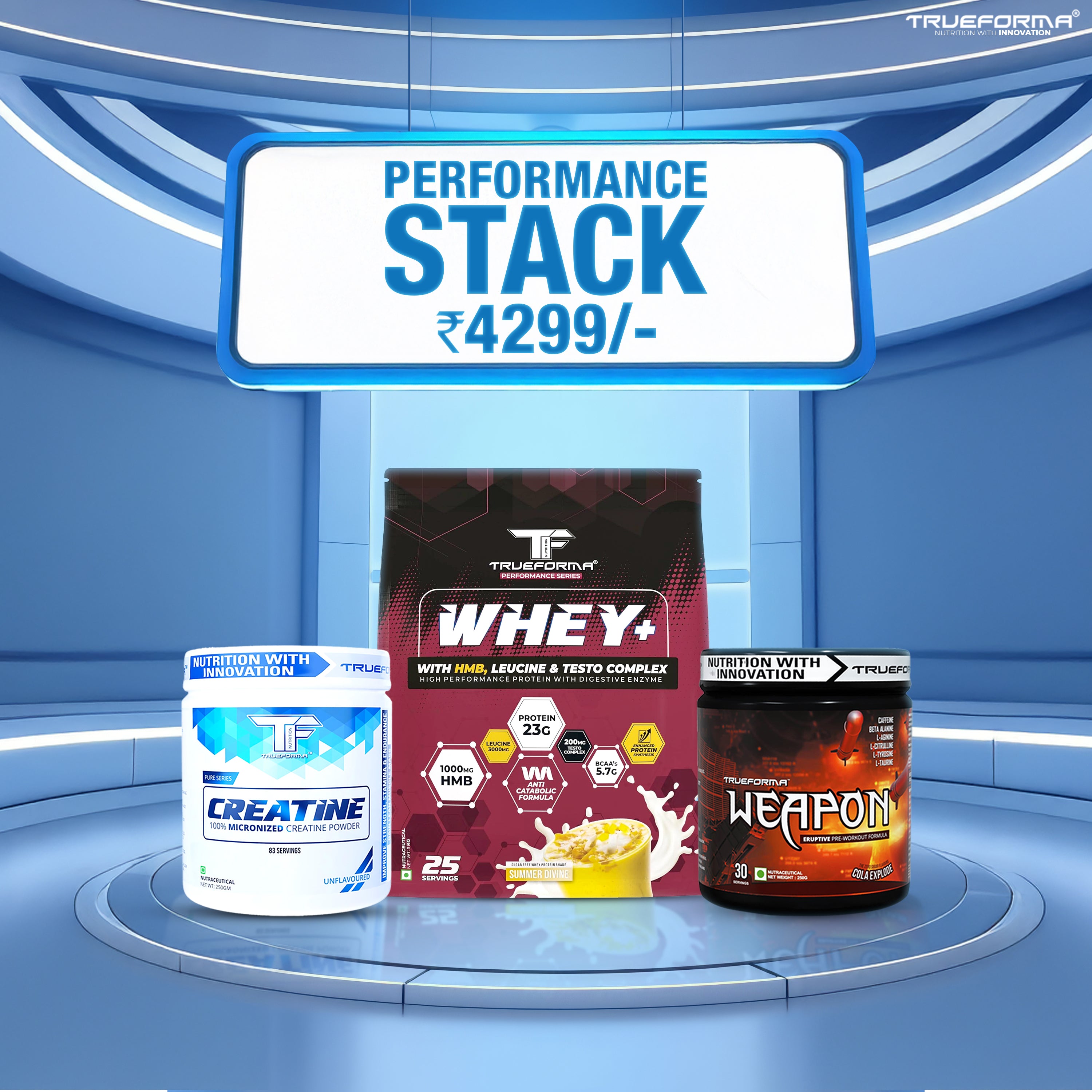 Trueforma® Performance Stack: Whey+, Weapon Pre-Workout & Creatine